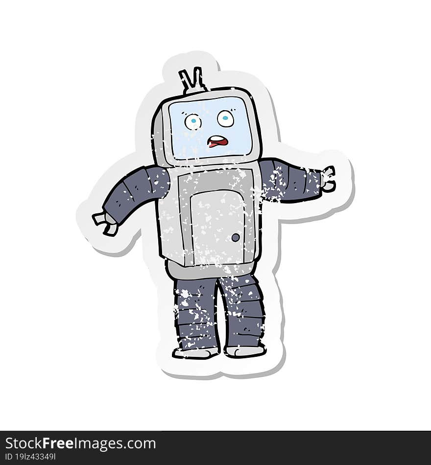 retro distressed sticker of a cartoon funny robot