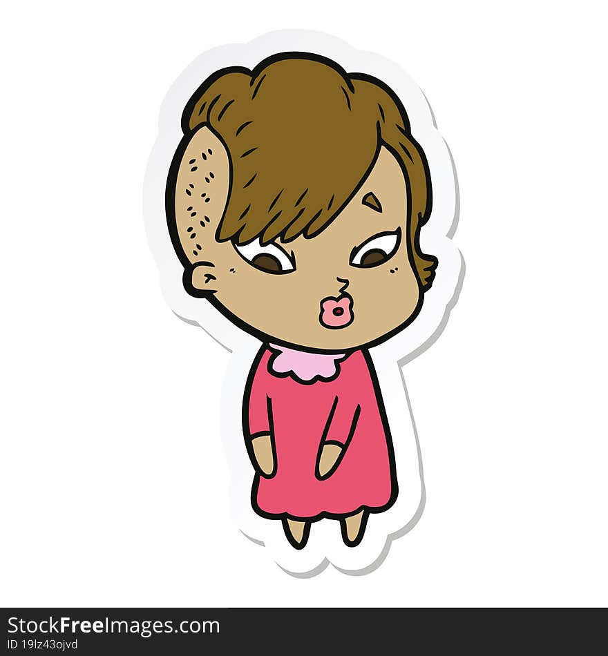 sticker of a cartoon surprised girl