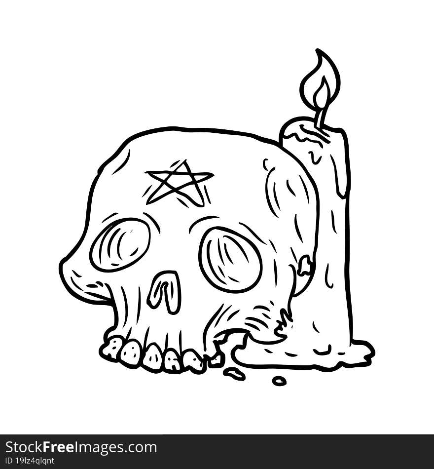 line drawing of a spooky skull and candle. line drawing of a spooky skull and candle