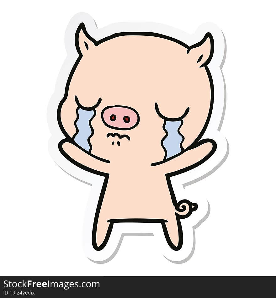 sticker of a cartoon pig crying