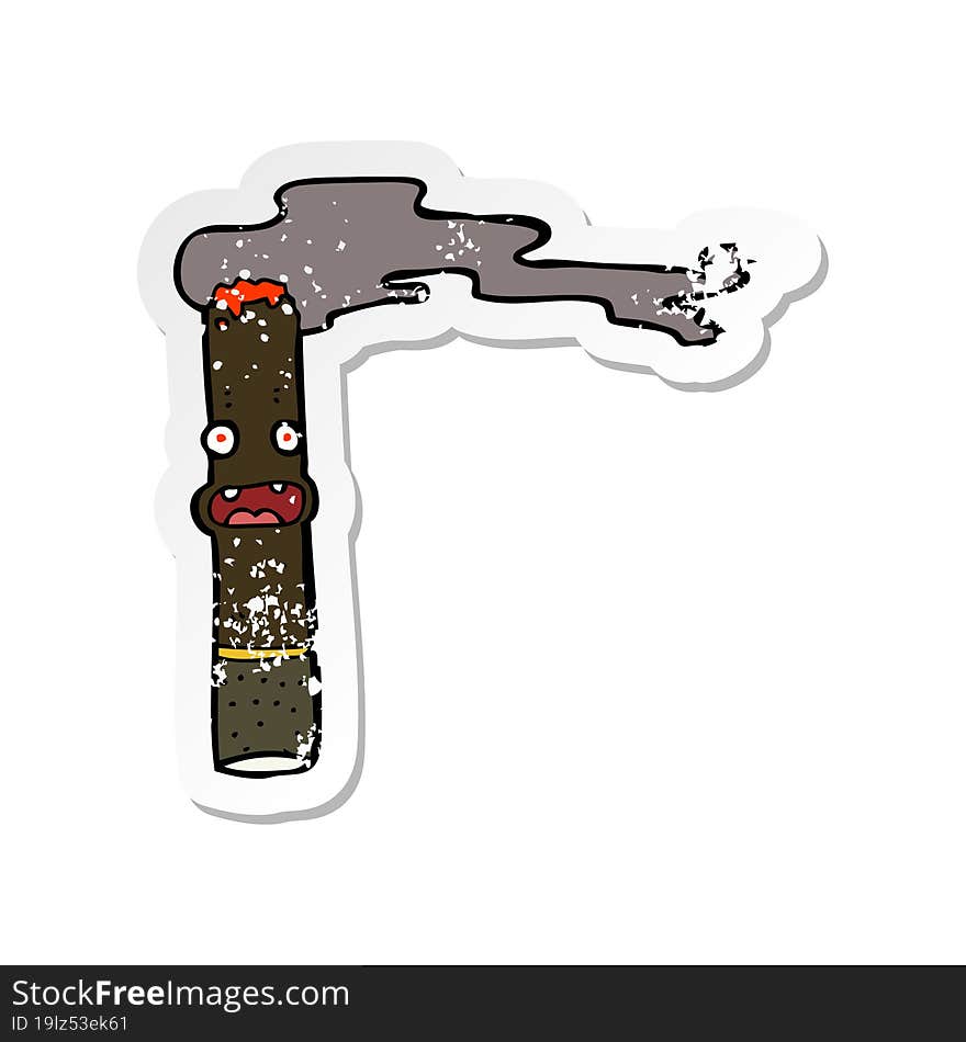 Retro Distressed Sticker Of A Cartoon Cigar