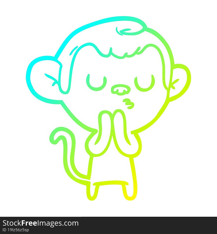 cold gradient line drawing of a cartoon monkey