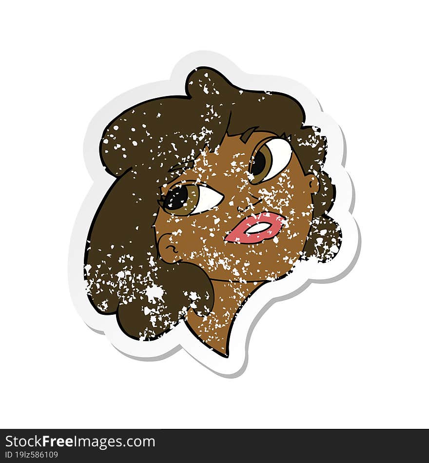 Retro Distressed Sticker Of A Cartoon Happy Woman