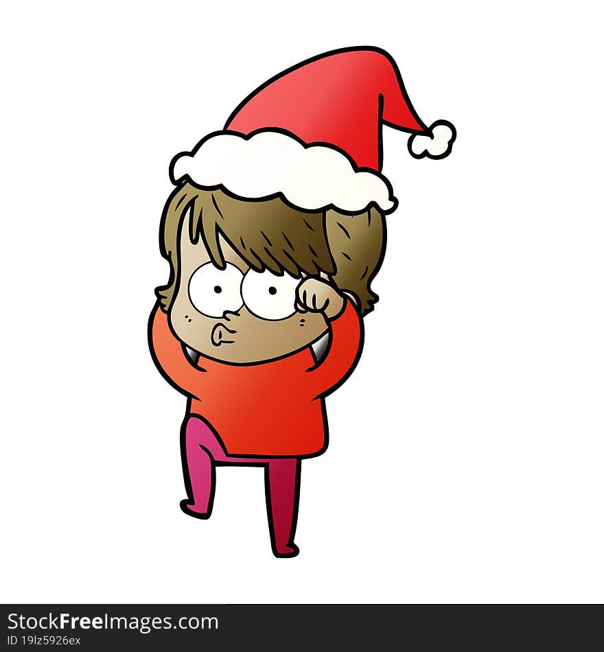 hand drawn gradient cartoon of a woman wearing santa hat