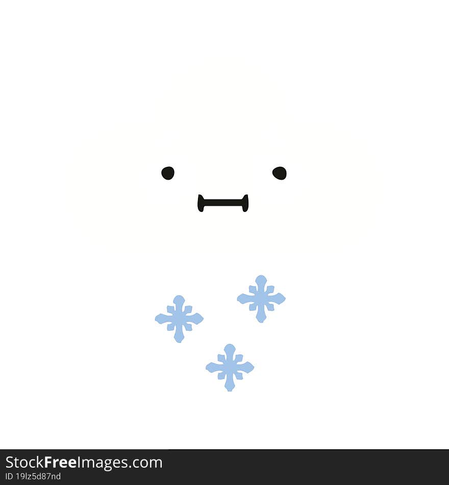 Flat Color Retro Cartoon Snow Cloud