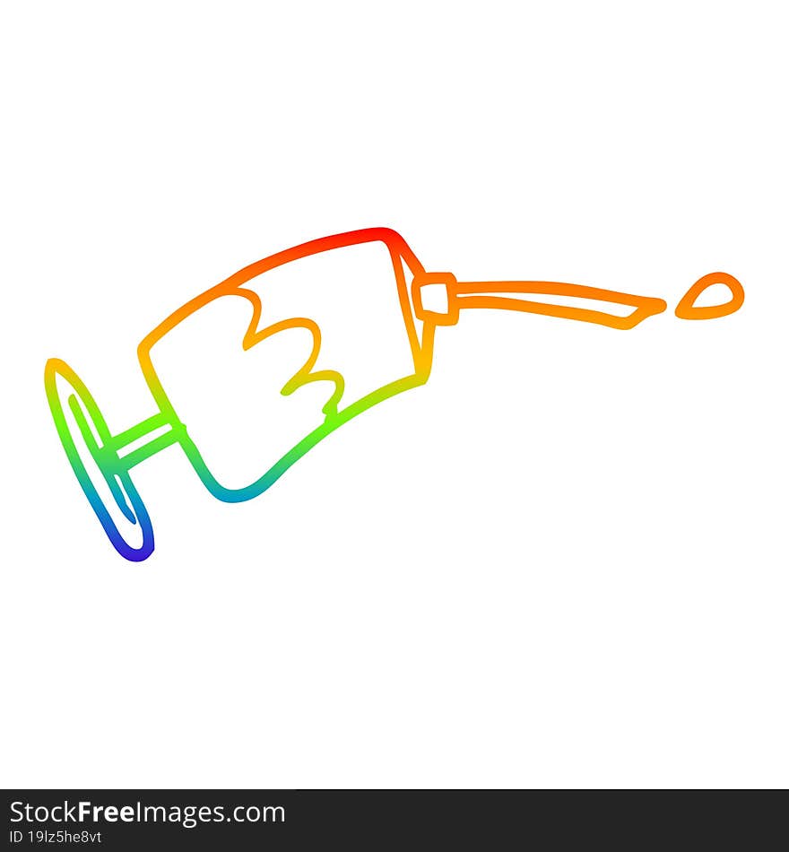 rainbow gradient line drawing of a cartoon syringe of blood