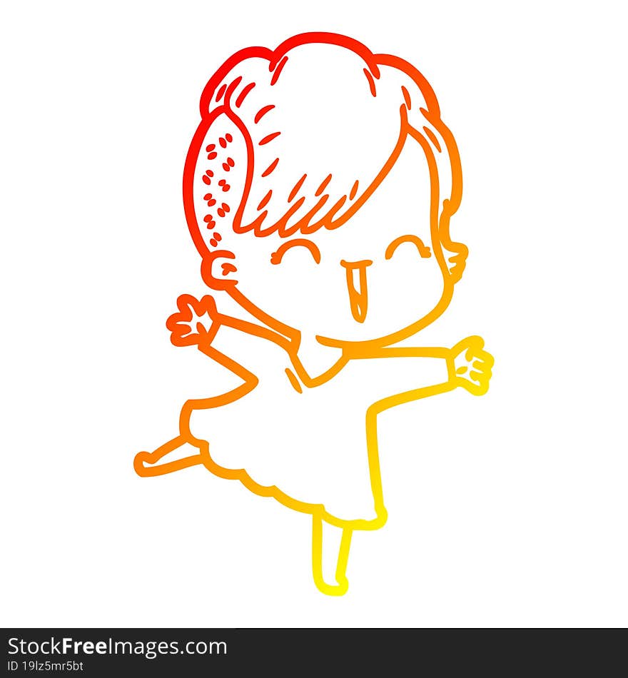 warm gradient line drawing cartoon happy hipster girl