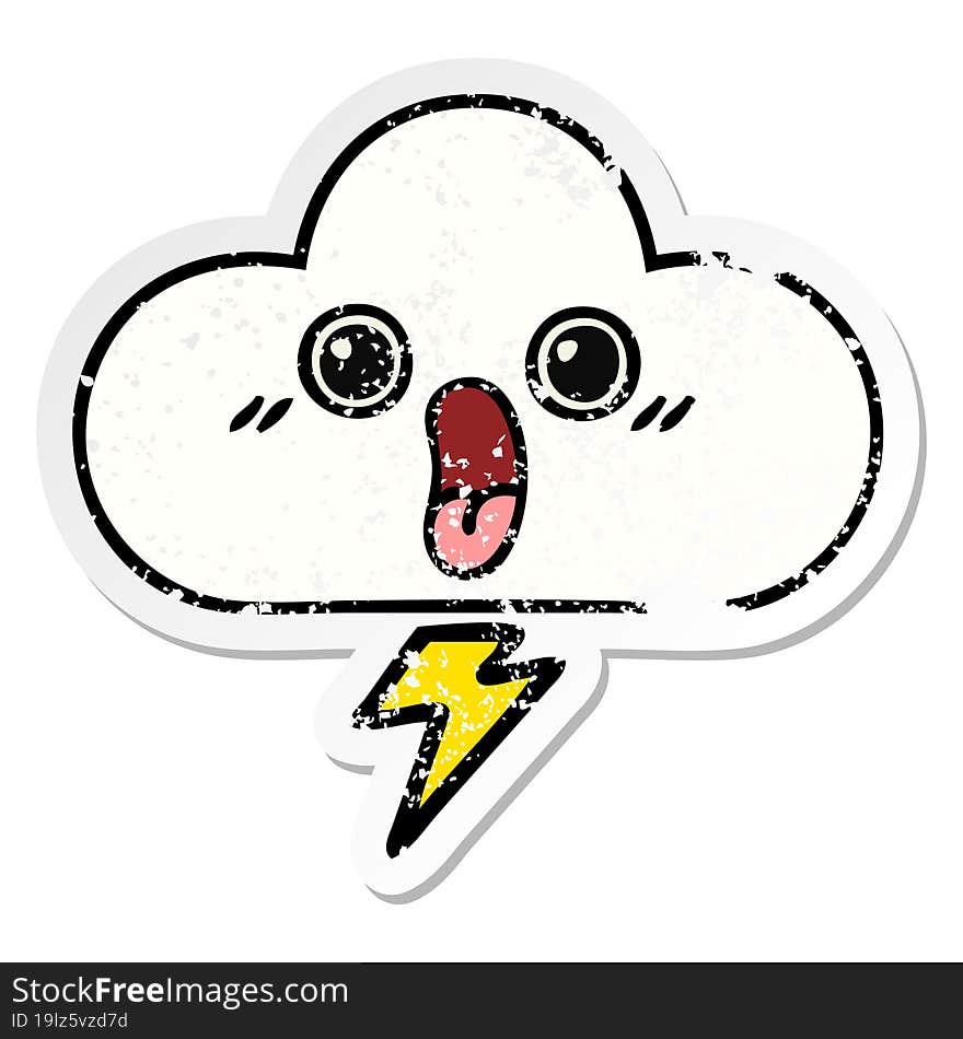 distressed sticker of a cute cartoon storm cloud