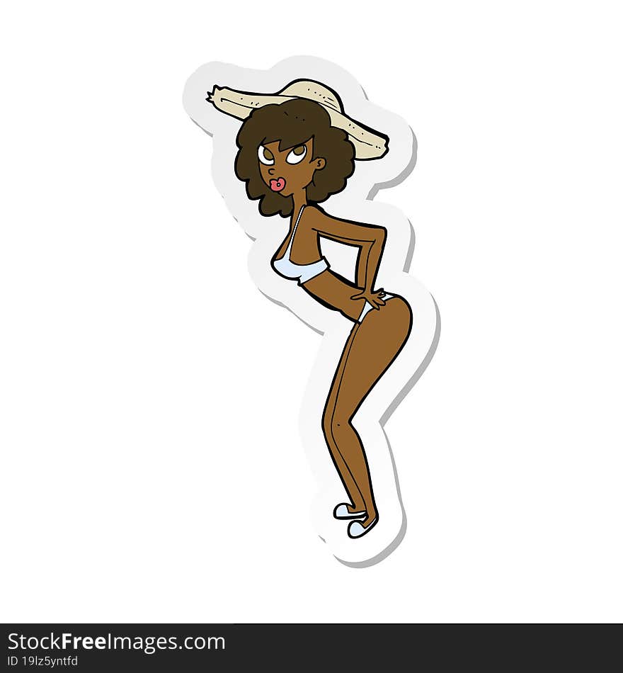 sticker of a cartoon pin-up beach girl