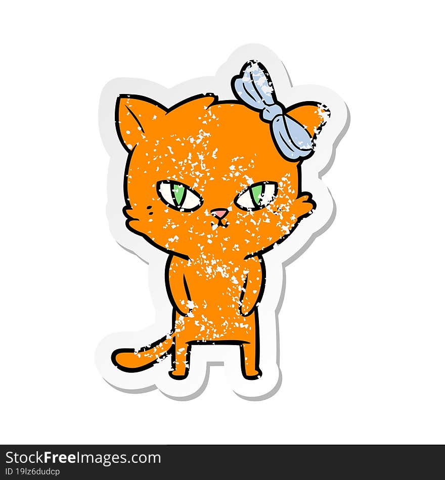 distressed sticker of a cute cartoon cat