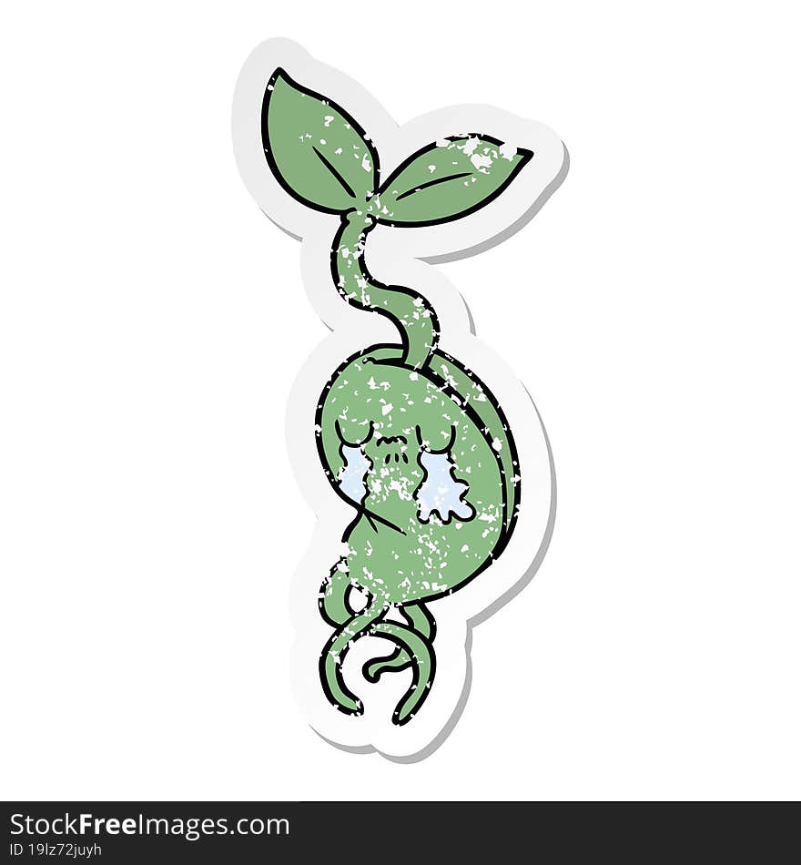 distressed sticker of a cartoon sprouting seedling