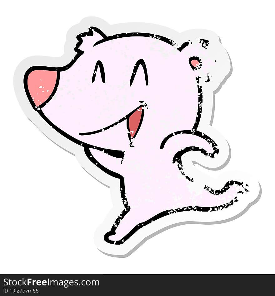 Distressed Sticker Of A Laughing Bear Cartoon