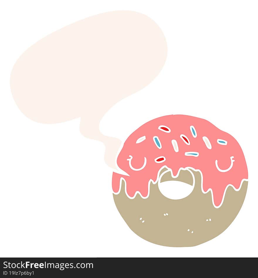 cartoon donut and speech bubble in retro style