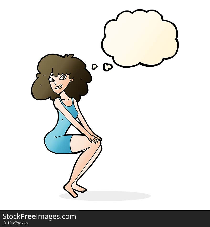 Cartoon Sitting Woman In Dress With Thought Bubble