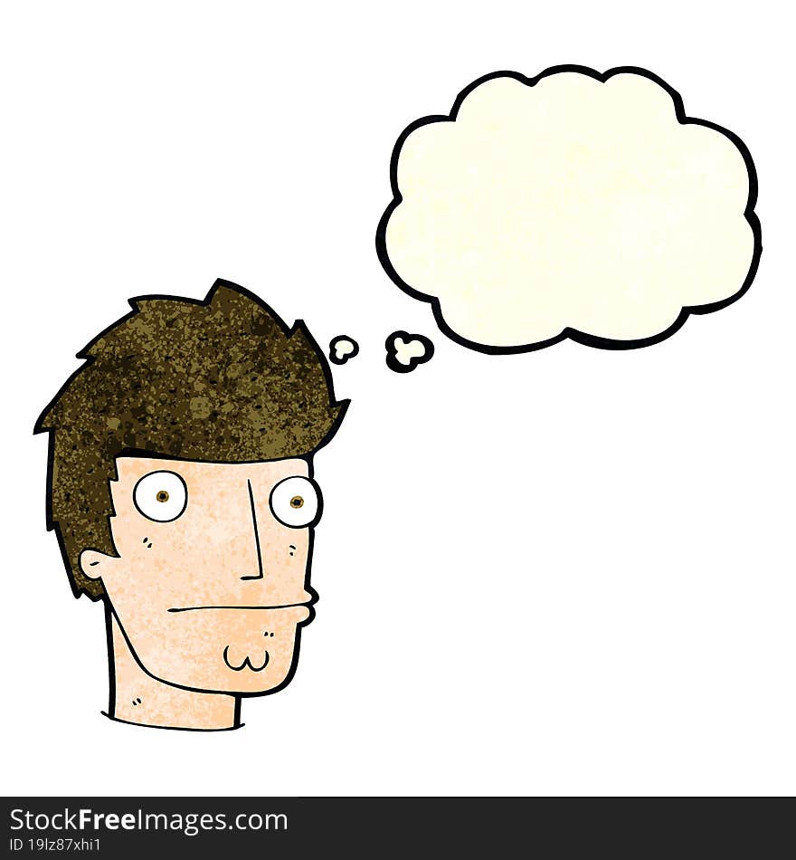 cartoon nervous man with thought bubble