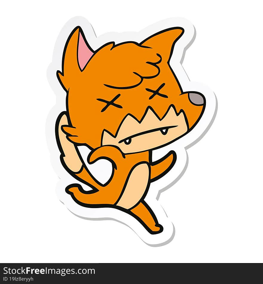 Sticker Of A Cartoon Cross Eyed Fox