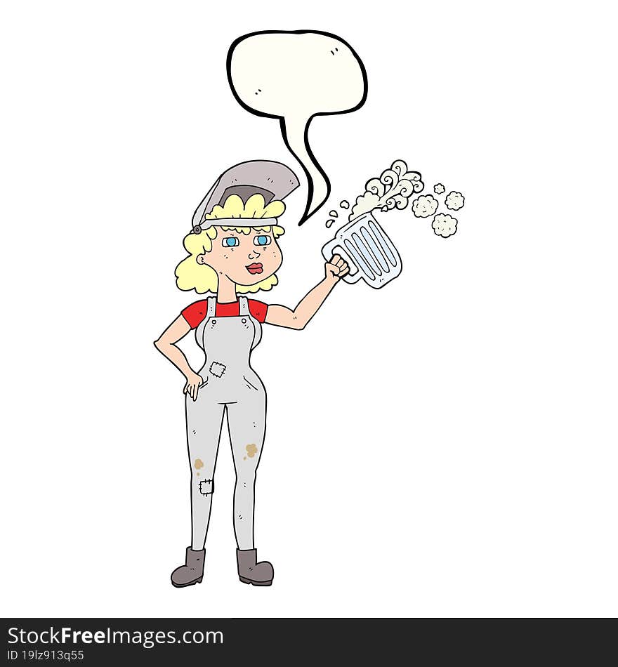 speech bubble cartoon hard working woman with beer