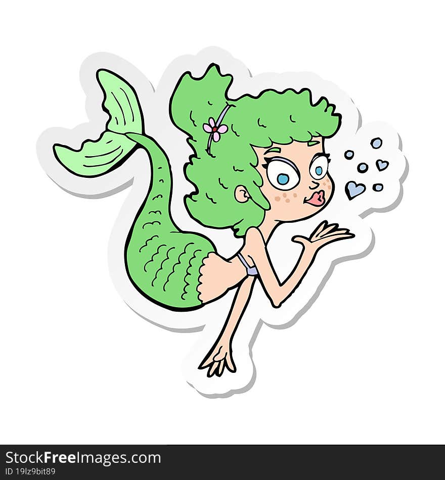 Sticker Of A Cartoon Pretty Mermaid