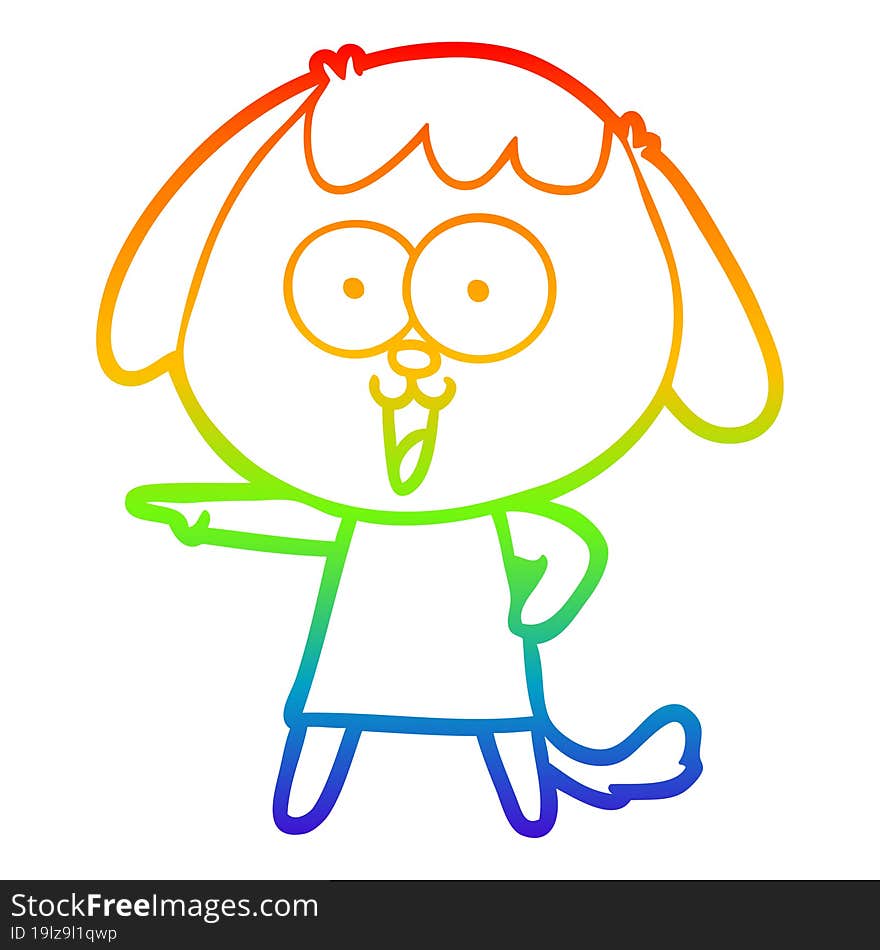 rainbow gradient line drawing of a cute cartoon dog