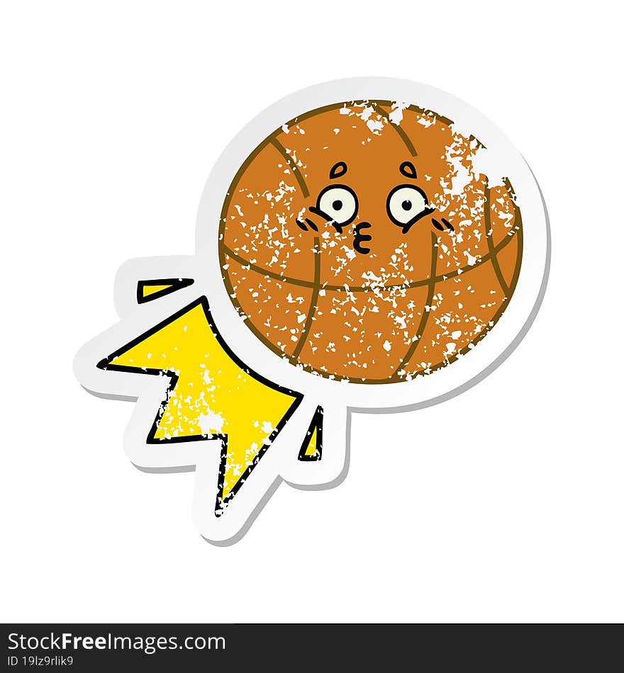 distressed sticker of a cute cartoon basketball