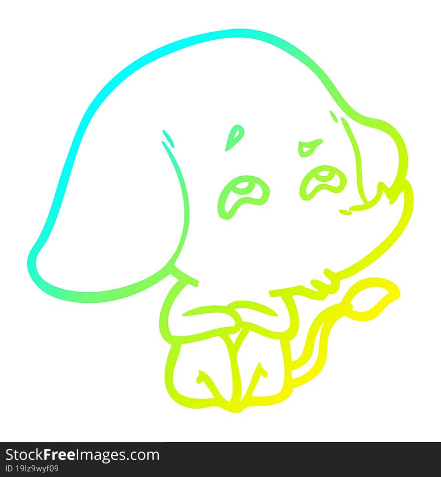 cold gradient line drawing cartoon elephant remembering