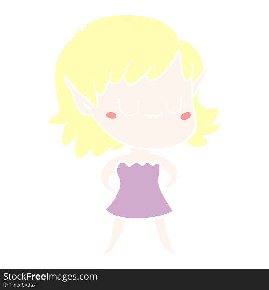 happy flat color style cartoon elf girl wearing dress