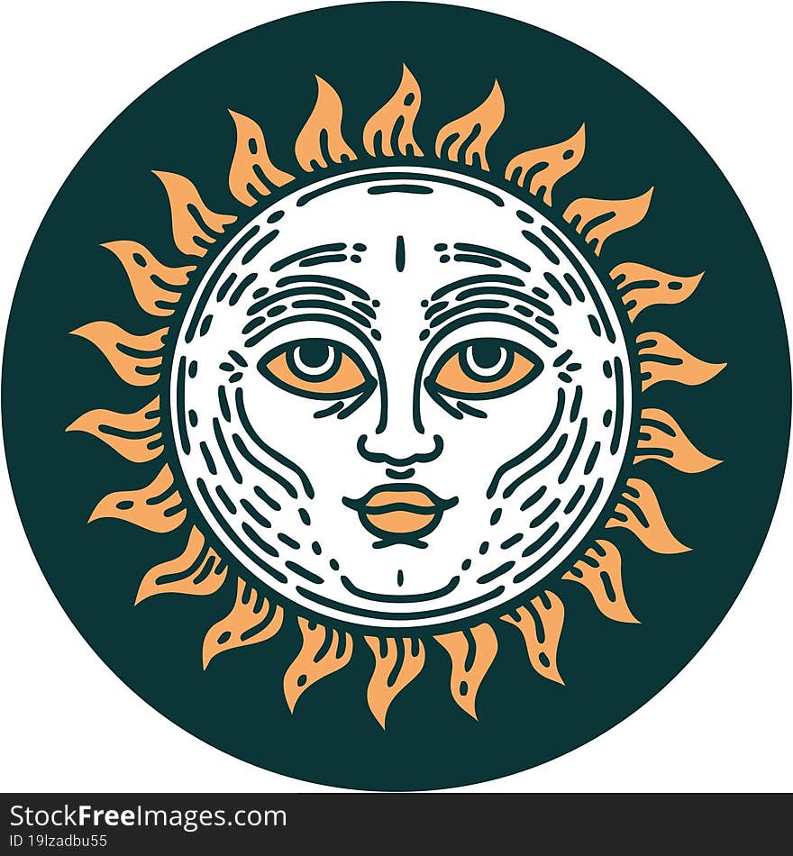 Tattoo Style Icon Of A Sun With Face