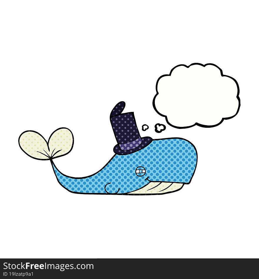 thought bubble cartoon whale wearing hat