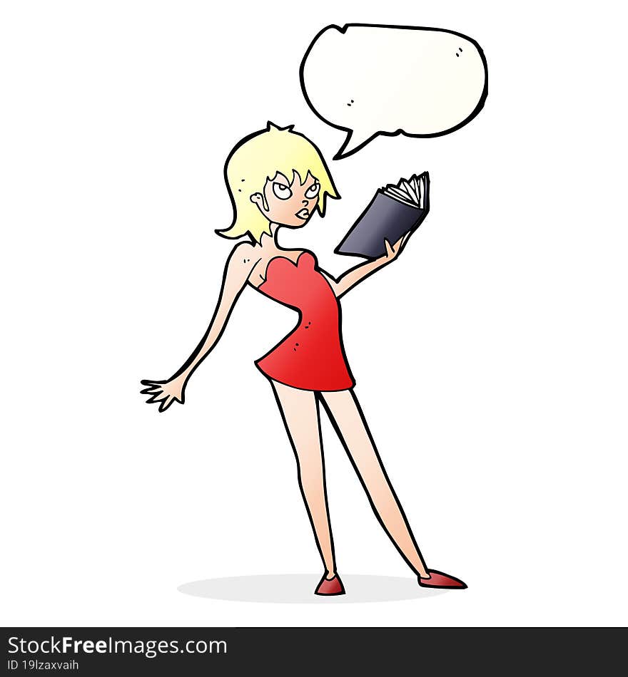 Cartoon Woman Reading Book With Speech Bubble