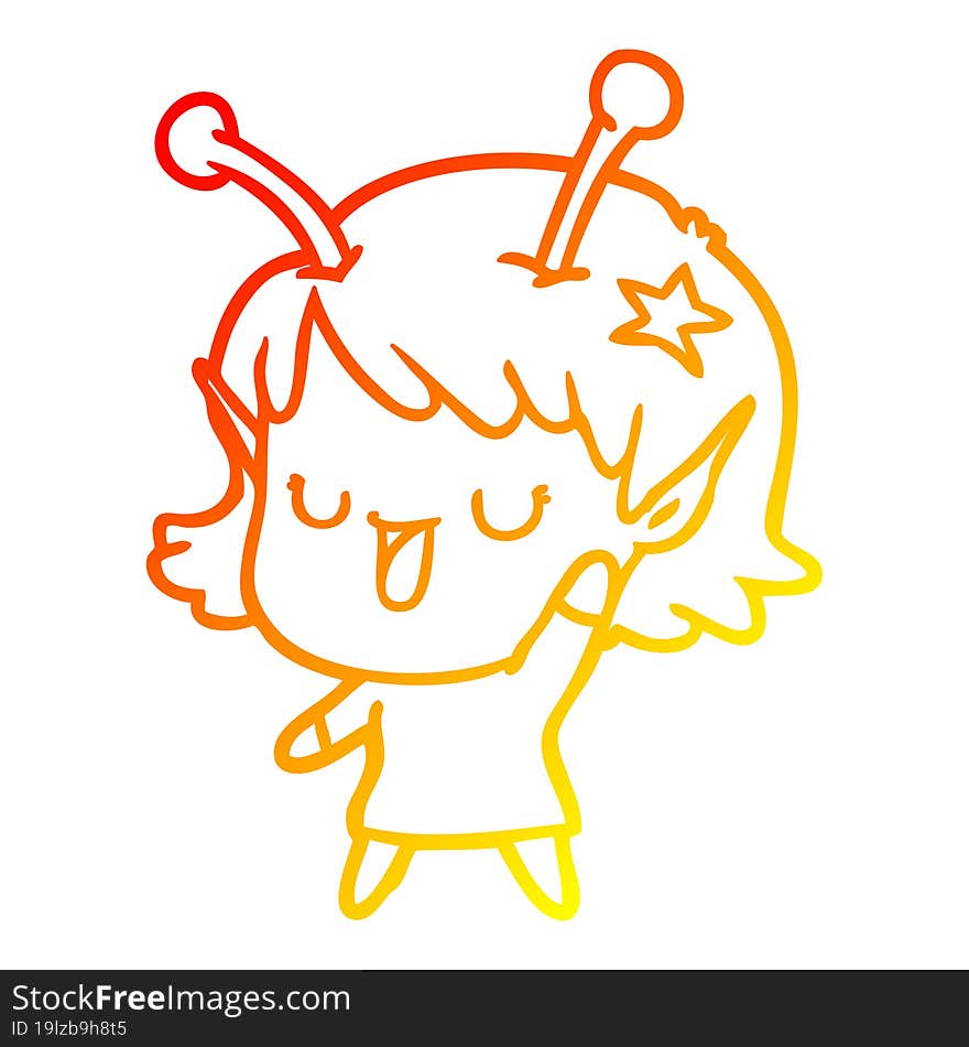 warm gradient line drawing happy alien girl cartoon