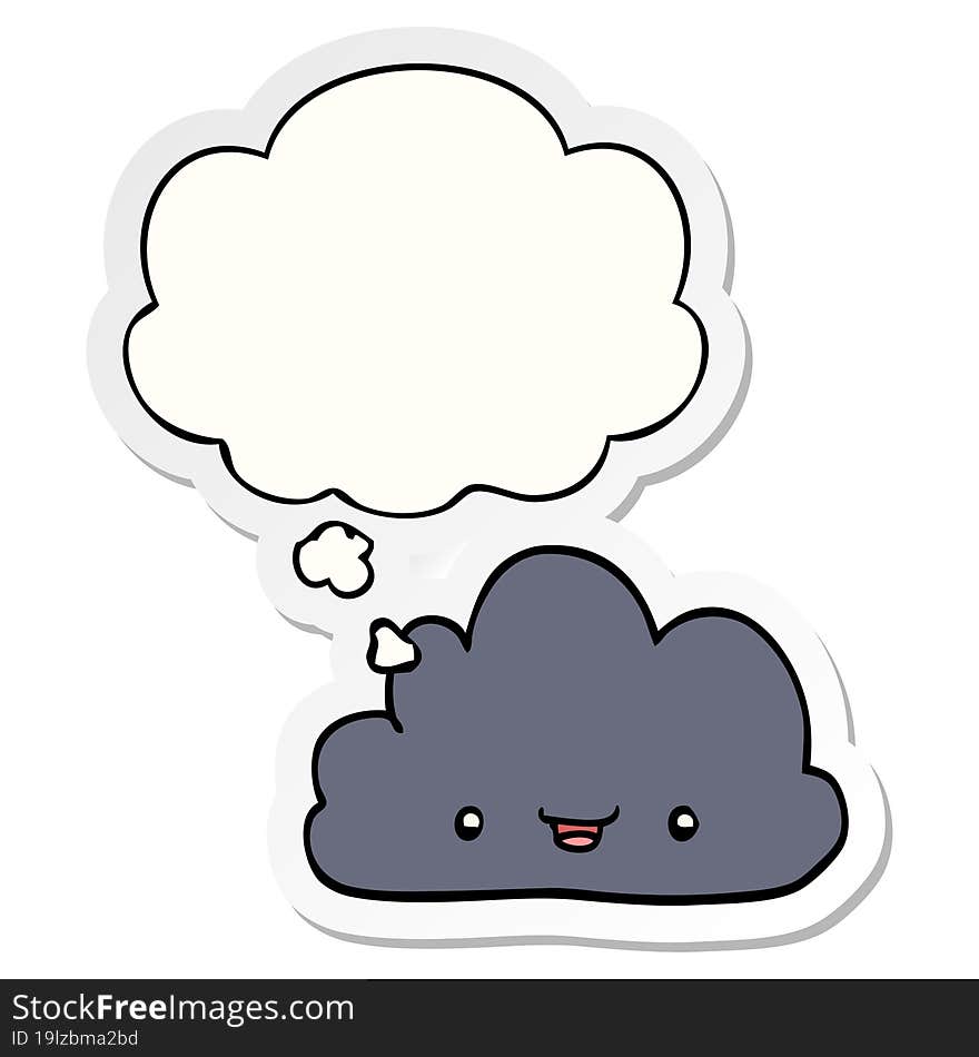 happy cartoon cloud and thought bubble as a printed sticker