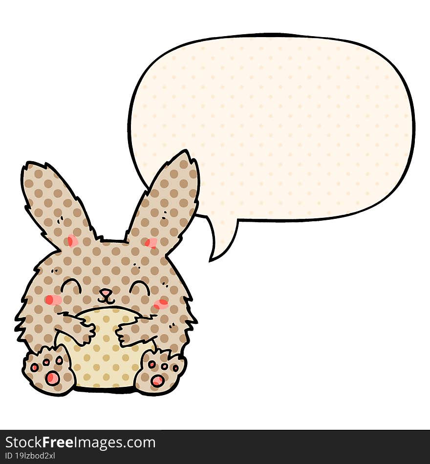 Cute Cartoon Rabbit And Speech Bubble In Comic Book Style