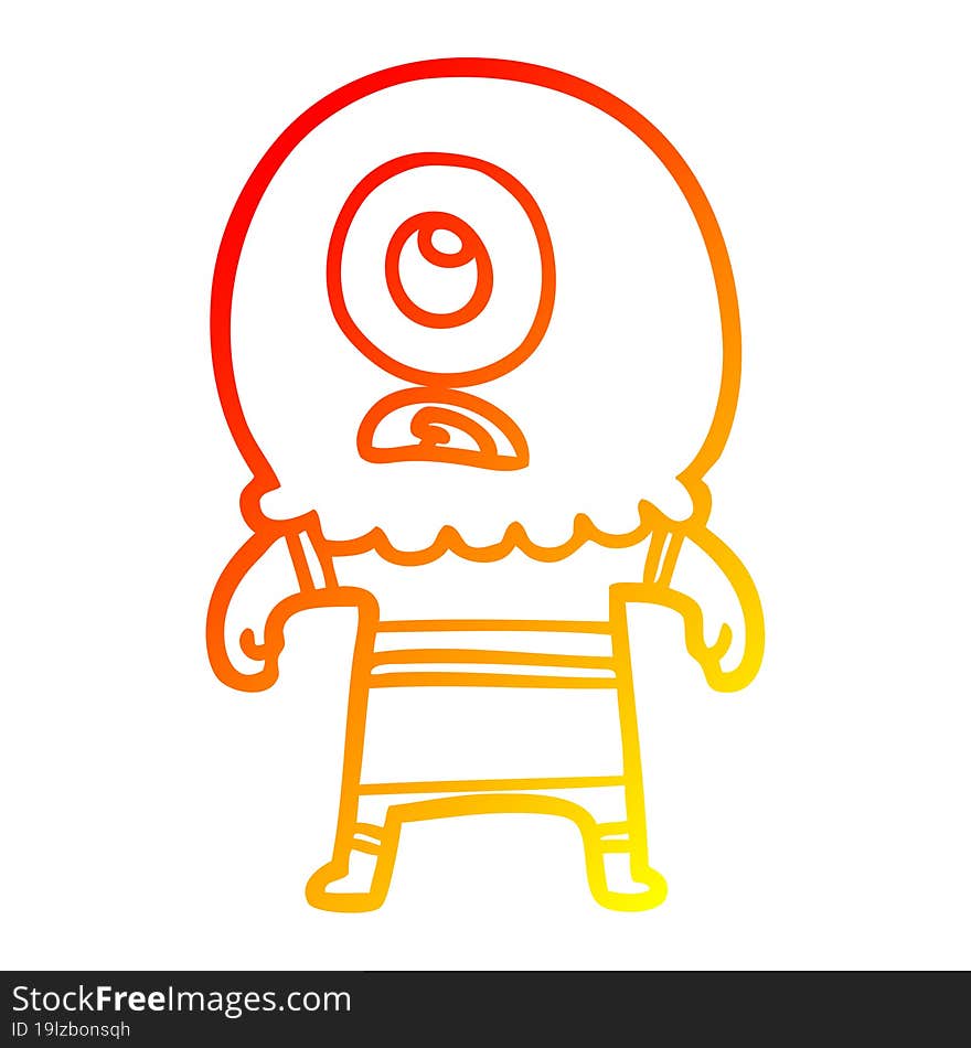 Warm Gradient Line Drawing Cartoon Cyclops Alien Spaceman