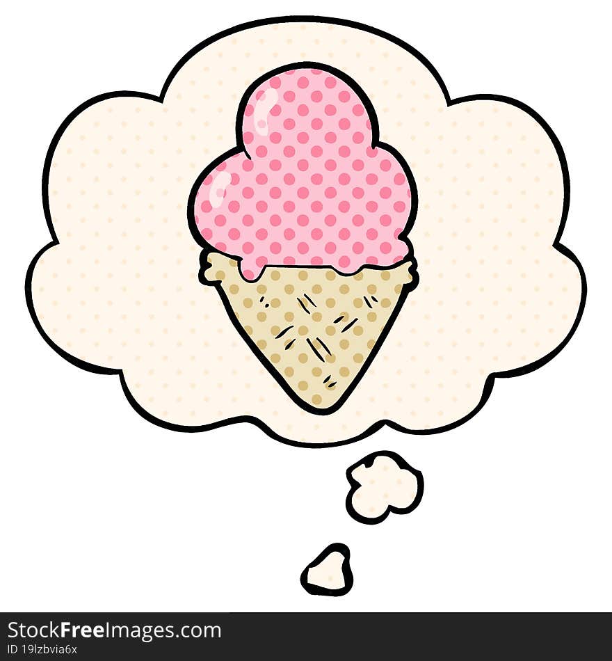 Cartoon Ice Cream And Thought Bubble In Comic Book Style