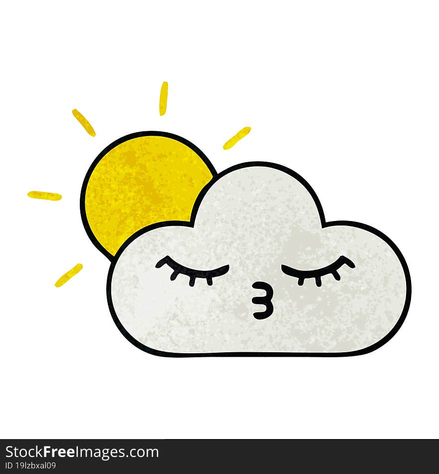 retro grunge texture cartoon of a sunshine and cloud