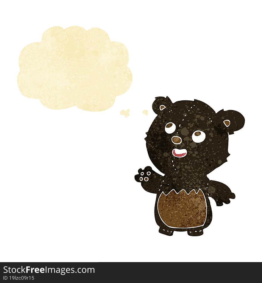 cartoon happy little teddy black bear with thought bubble