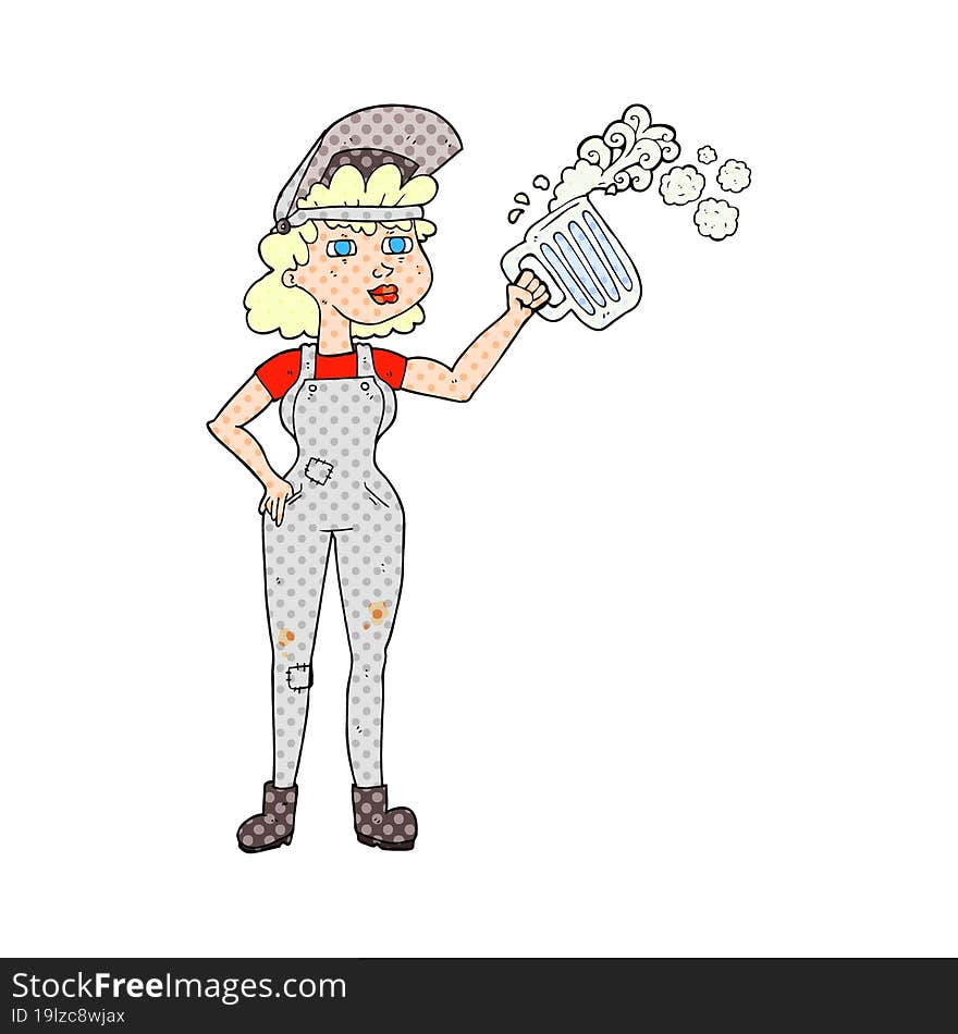 Cartoon Hard Working Woman With Beer