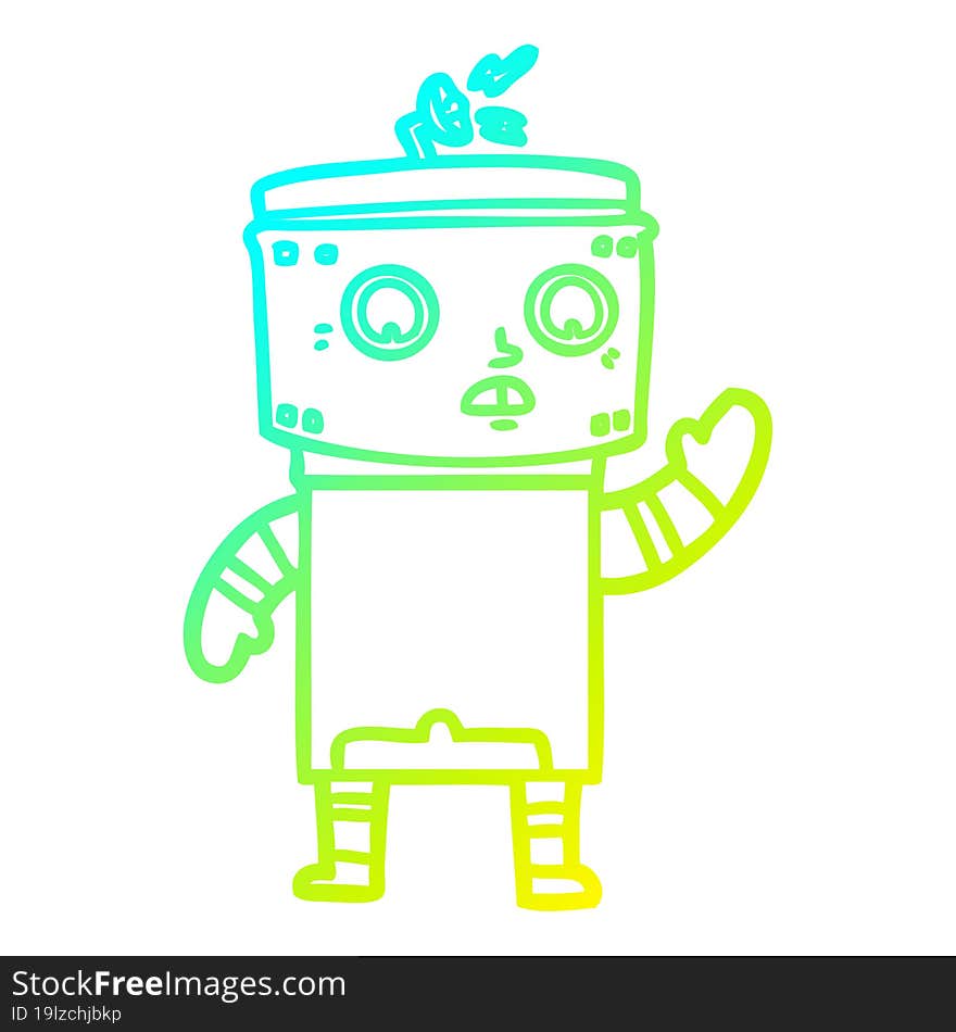 cold gradient line drawing of a cartoon robot