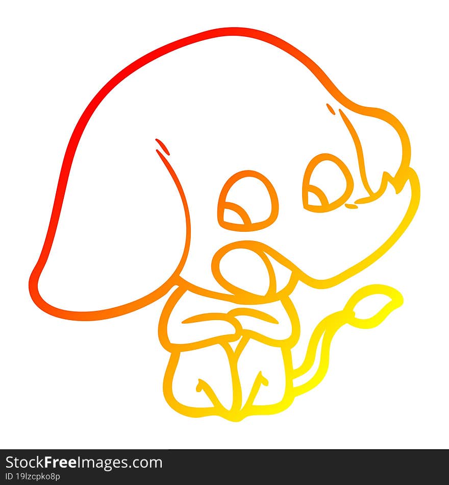 Warm Gradient Line Drawing Cute Cartoon Elephant