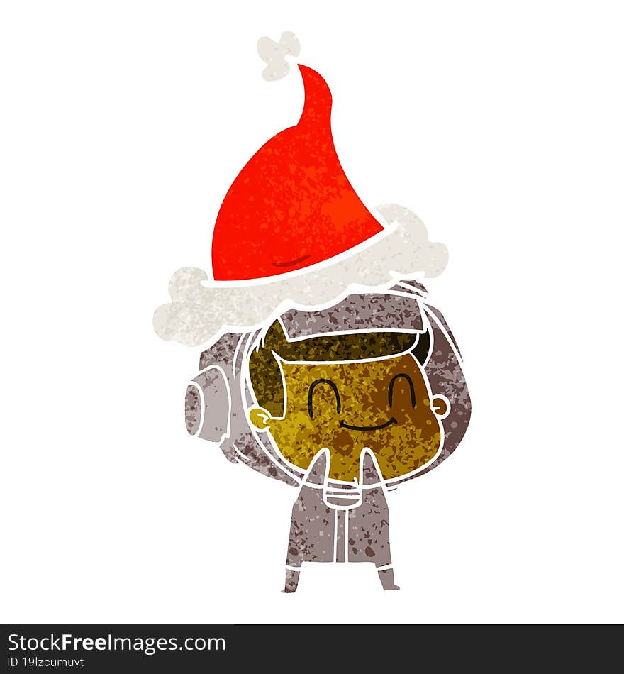 Happy Retro Cartoon Of A Astronaut Wearing Santa Hat