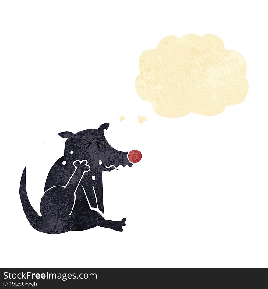 cartoon dog scratching with thought bubble