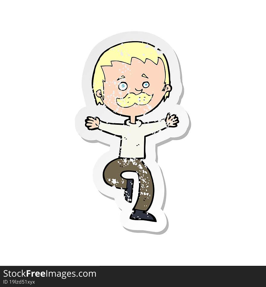 retro distressed sticker of a cartoon dancing man with mustache