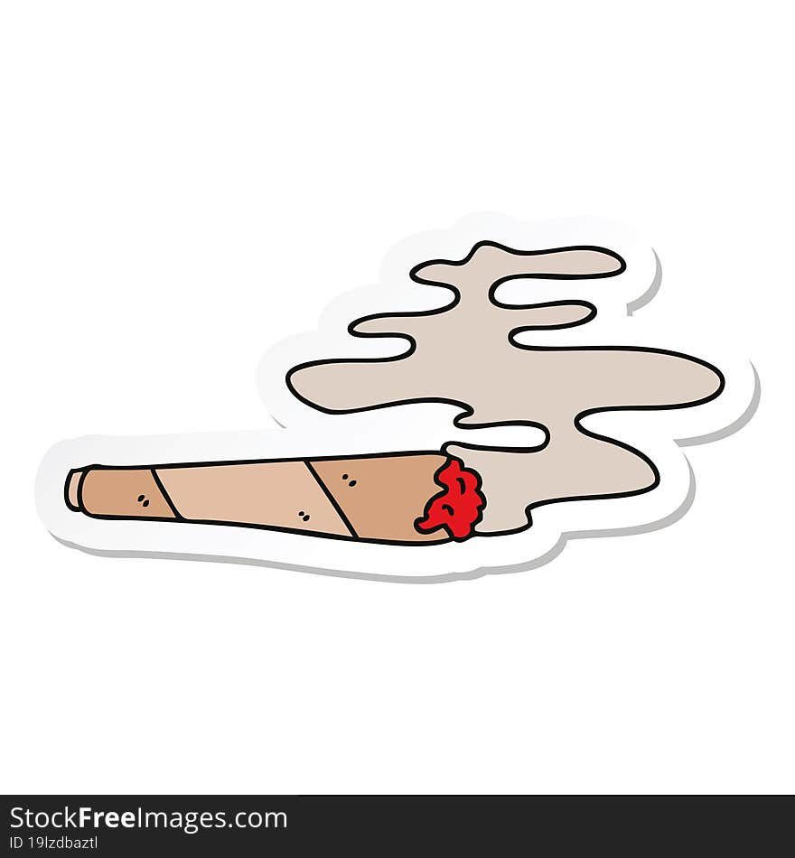 Sticker Of A Quirky Hand Drawn Cartoon Lit Joint