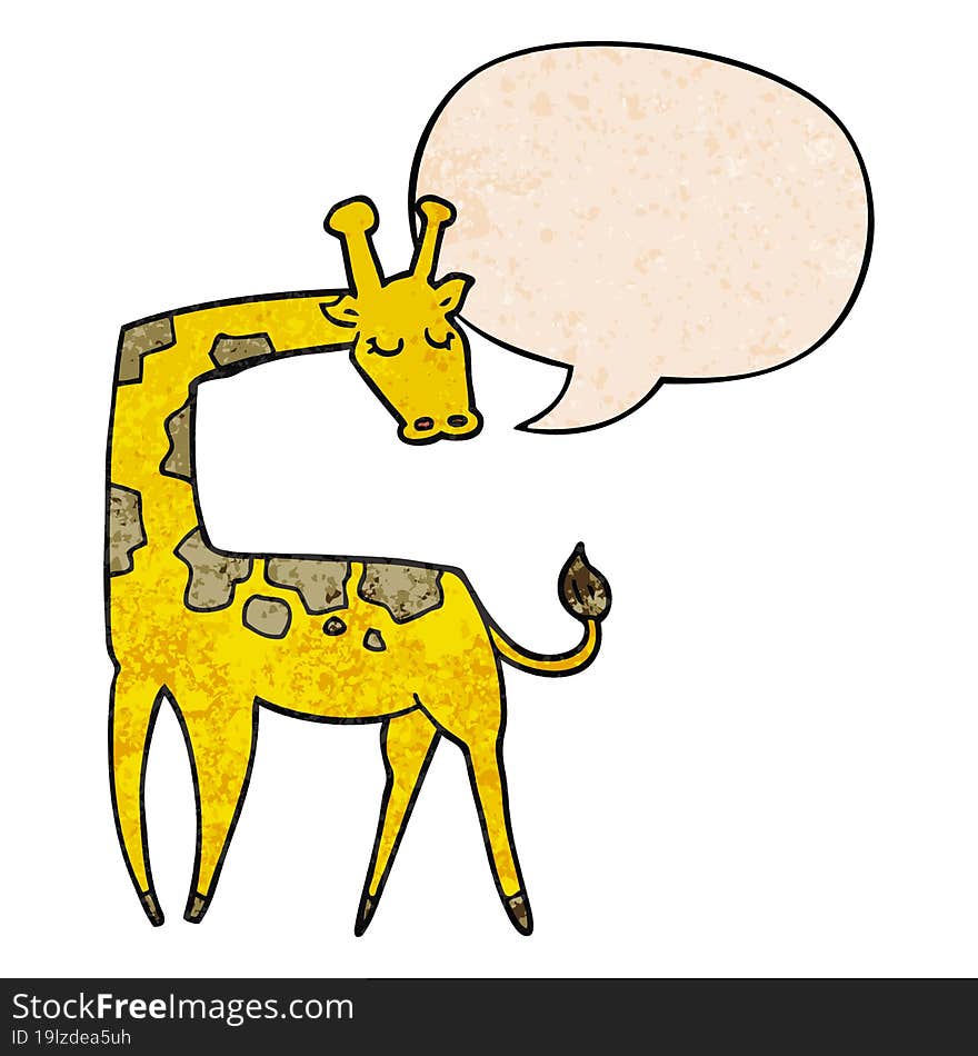 cartoon giraffe and speech bubble in retro texture style