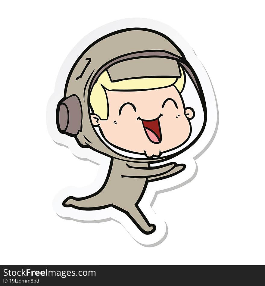 sticker of a happy cartoon astronaut