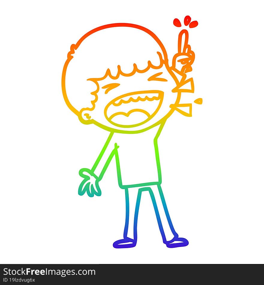 rainbow gradient line drawing of a cartoon laughing man