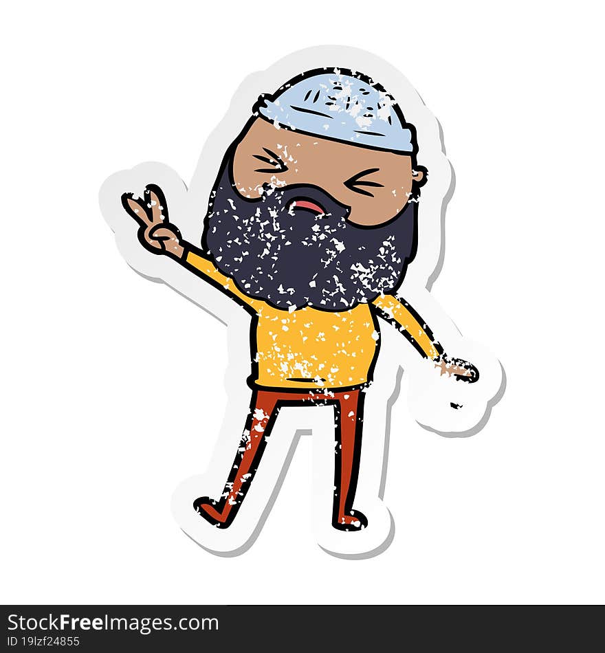 distressed sticker of a cartoon man with beard