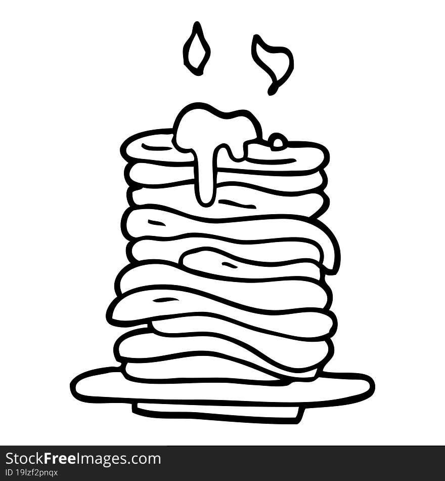 line drawing cartoon stack of pancakes