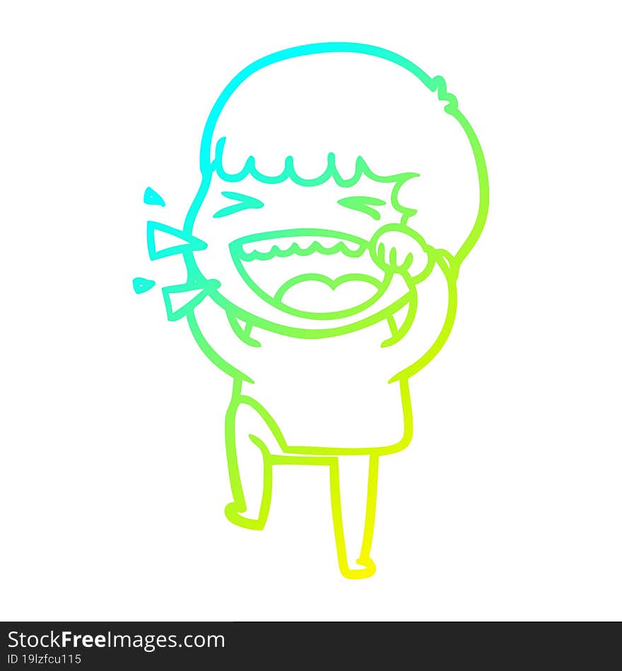 cold gradient line drawing of a cartoon laughing man