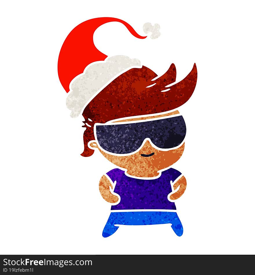 hand drawn christmas retro cartoon of kawaii boy